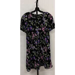 Liz Claiborne Petite Floral Chiffon Dress Black Purple Blue Pink Size 10